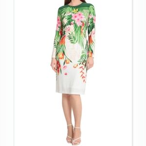 MAGGY LONDON LONG-SLEEVE FLORAL Print MIDI DRESS SIZE 2